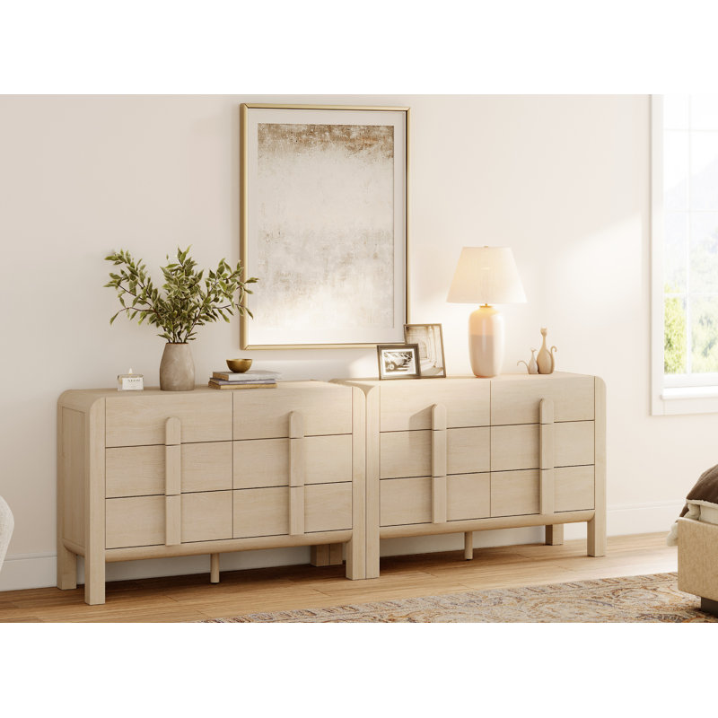 Adora Mid Century 6 Drawer Dresser Set Of 2, 47.2" Modern Chest Of Drawers With Storage, Curved Profile Wood Double Dresser For Bedroom, Living Room, Hallway