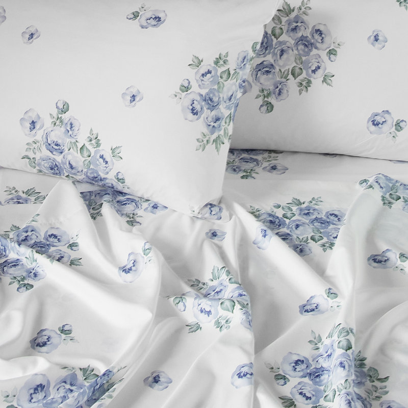 Hyprest Sheets, Soft Breathable Farmhouse Bed Sheet Sets, Deep Pocket Sheets, Blue Floral, King