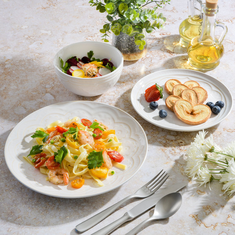 Linen Floral Porcelain Dinnerware Set, Service for 6