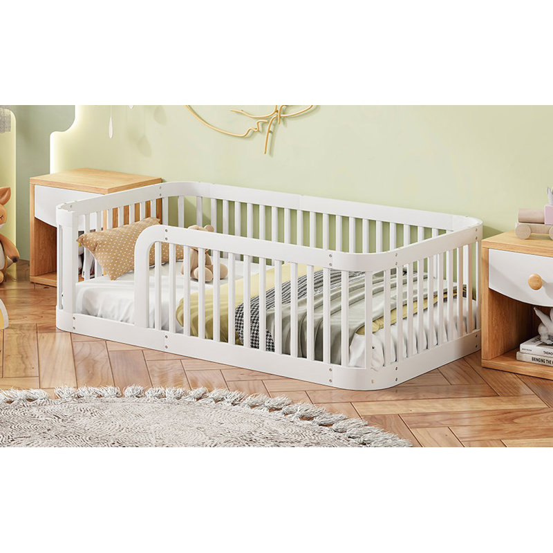 Structure de lit simple en bois avec clôture Wood, Twin, Blanc