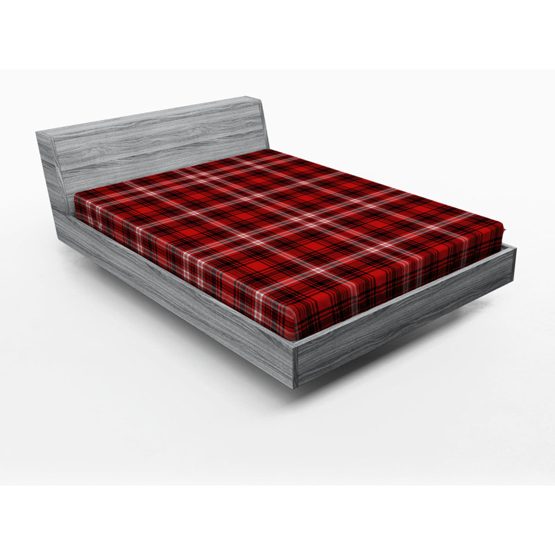Queen Black and Red Plaid Microfiber Fitted Sheet