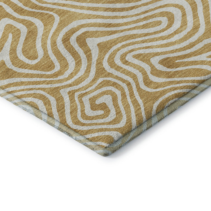 Premium Machine Washable Birchview AMF1030 Swirls Rug, Rectangle 3' x 5'
