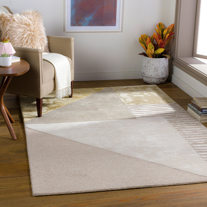 Gray Geometric Tufted Rectangular Wool-Viscose Blend Rug 8'10" x 12'