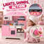 AIYAPLAY Kids Play Kitchen with Lights & Sounds, Fabric Drawer, Pink