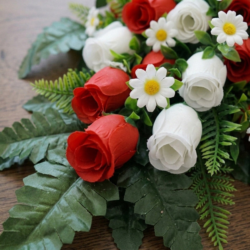 Artificial Cemetery Flowers, White/Red
