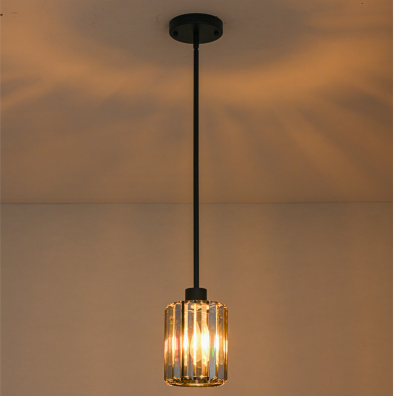 Modern Mini Crystal Pendant Lights Chandeliers Adjustable Sloped LED Hanging Ceiling Fixture Glass small Crystals for Kitchen Island Bathroom Living Room, Dining Room, Hallway, Bar 1PC (Black)