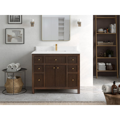 Sonoma Teak 42 In. W X 22 In. D Single Sink Bathroom Vanity In Dark Walnut With Cove Edge Quartz