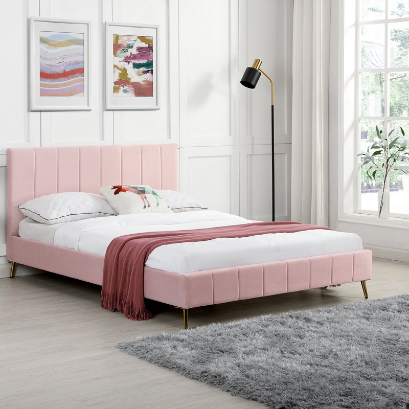 Leia Upholstered Bed, Double (4'6), Pink