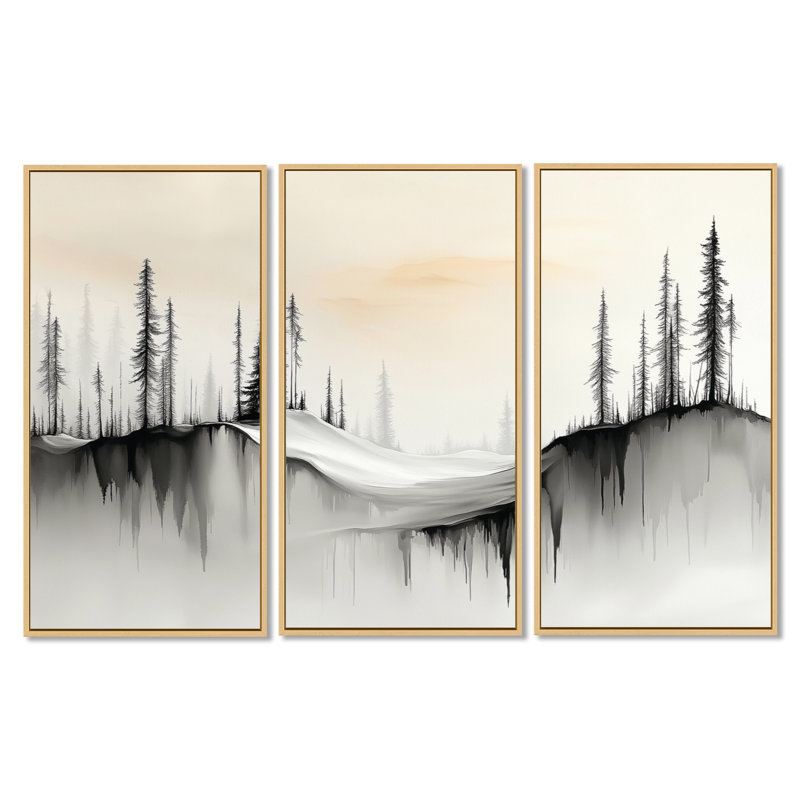 Décoration murale 3 pièces Gamache, H 32 po x l 48 po, Cadre naturel flottant