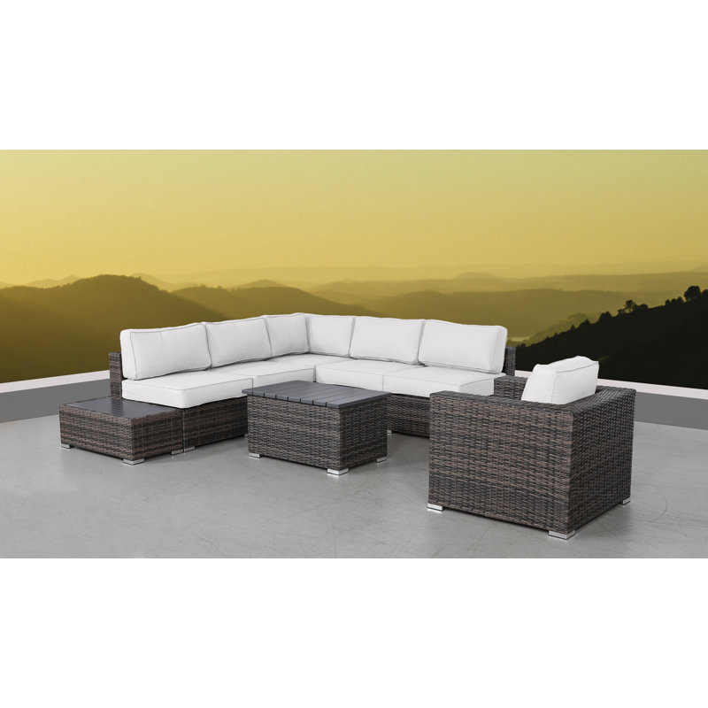 Tarin Fully Assembled 5 - Person Seating Group with Cushions, Sunbrella Canvas, Espresso