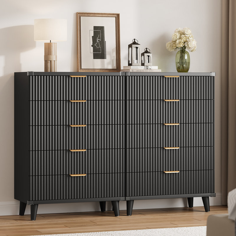 Fluted 5-Drawer Dresser For Bedroom, 28" Modern Chest Of Drawers With Deep Drawers, Wood Drawer Organizer For Living Room, Hallway, Nursery, Hallway Closet