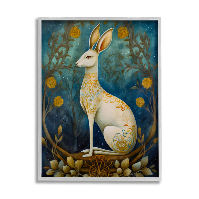 Ax-658-Giclee " Forest Rabbit " by LSR Design Studio Painting Print, 14" H x 11" W x 1.5" D, Midnight Black Framed Giclee