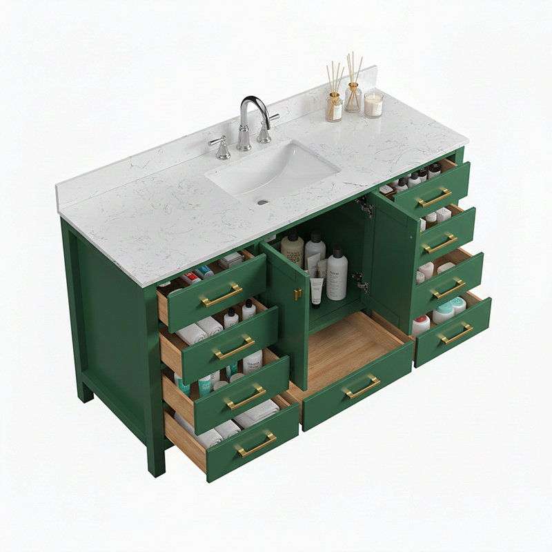 Meuble-lavabo autoportant 60 po avec comptoir simple en bois massif 60 po gris, Vert, 60"