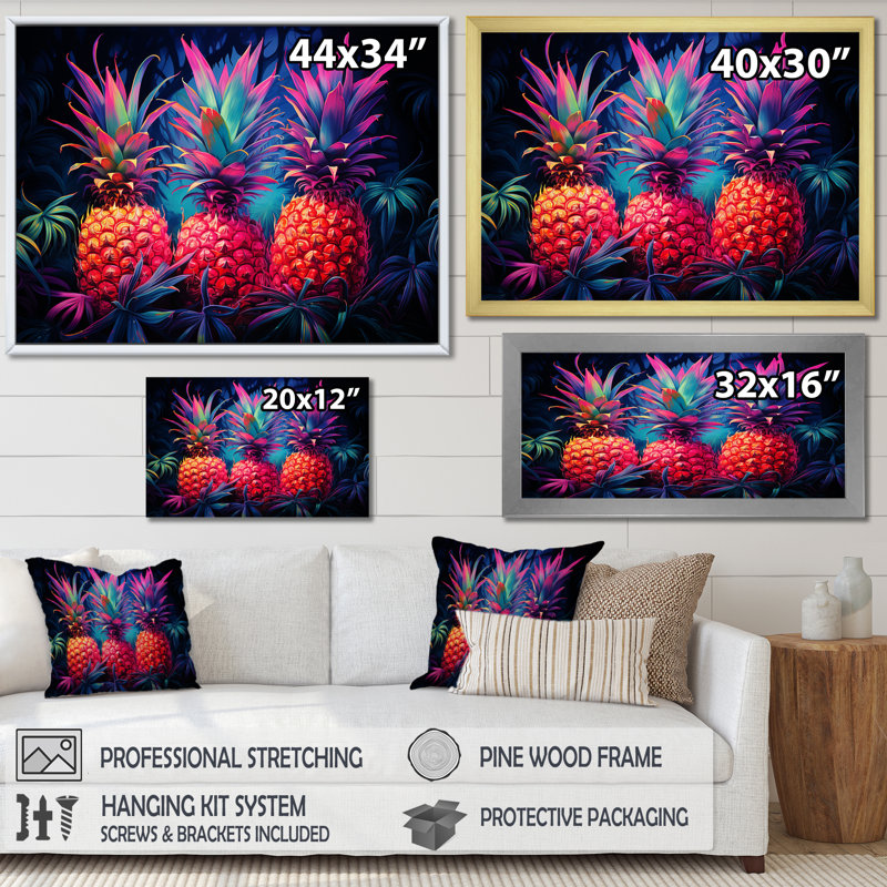 Nectar néon ananas II, H 24 po x l 32 po x P 1 po, Cadre photo noir simple