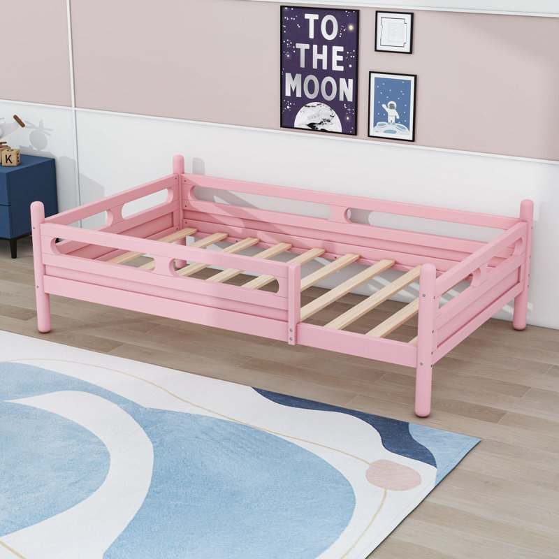 Lit plateforme avec barrières de sécurité, Lit simple, Rose