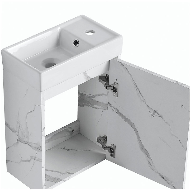 Meuble-lavabo mural 16 po avec lavabo en céramique et porte d'armoire à fermeture en douceur, pour petite salle de bain