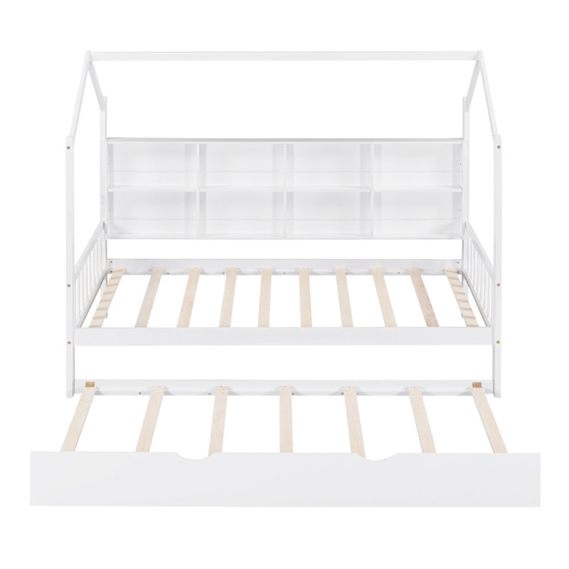 Lit simple en bois avec lit gigogne, lit pour enfant avec tablette, blanc (ancien SKU: WF297071AAK), Lit simple