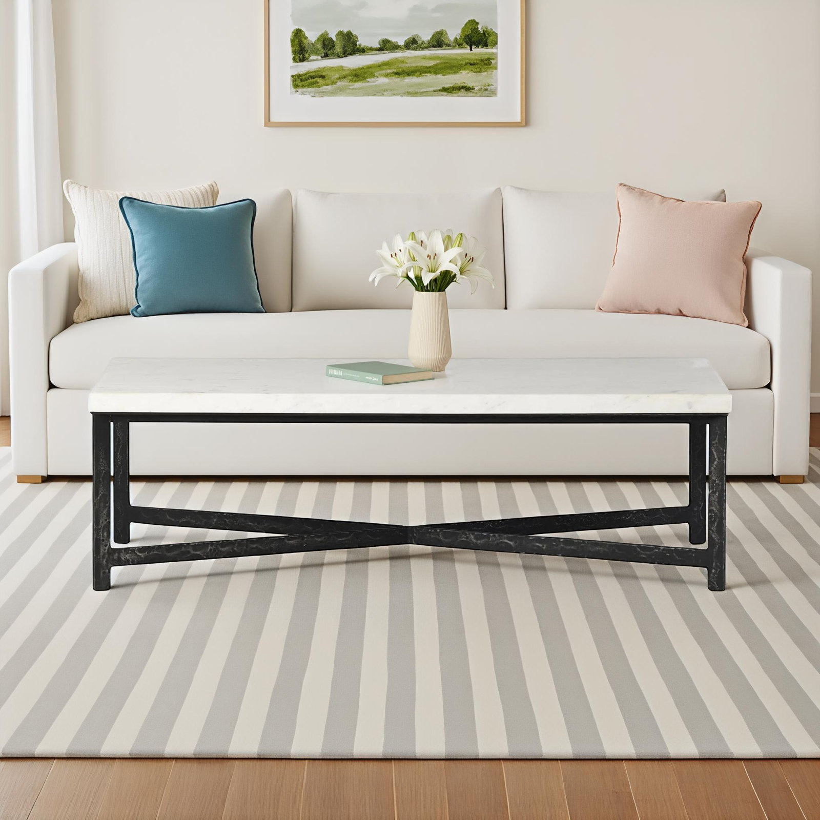 Nelida Single Coffee Table, Charcoal Marble Top/Black Base