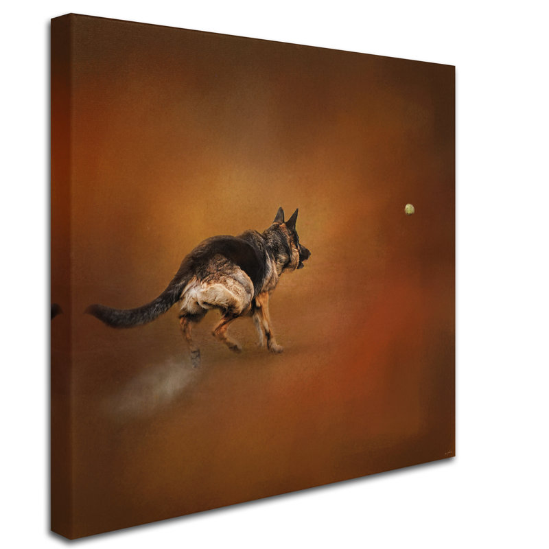 «Gimme That Ball German Shepherd» par Jai Johnson, reproduction d'art graphique sur toile, H 14 po x l 14 po