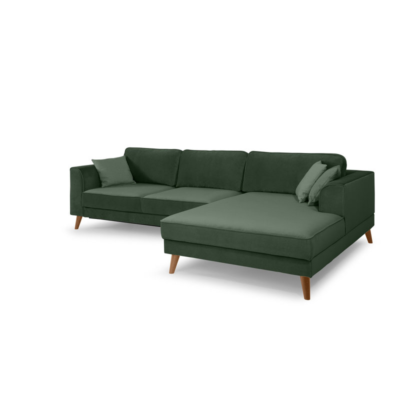 Knizair 4 Seater Sofa Bed, Dark Green, Beech, Right Hand Facing