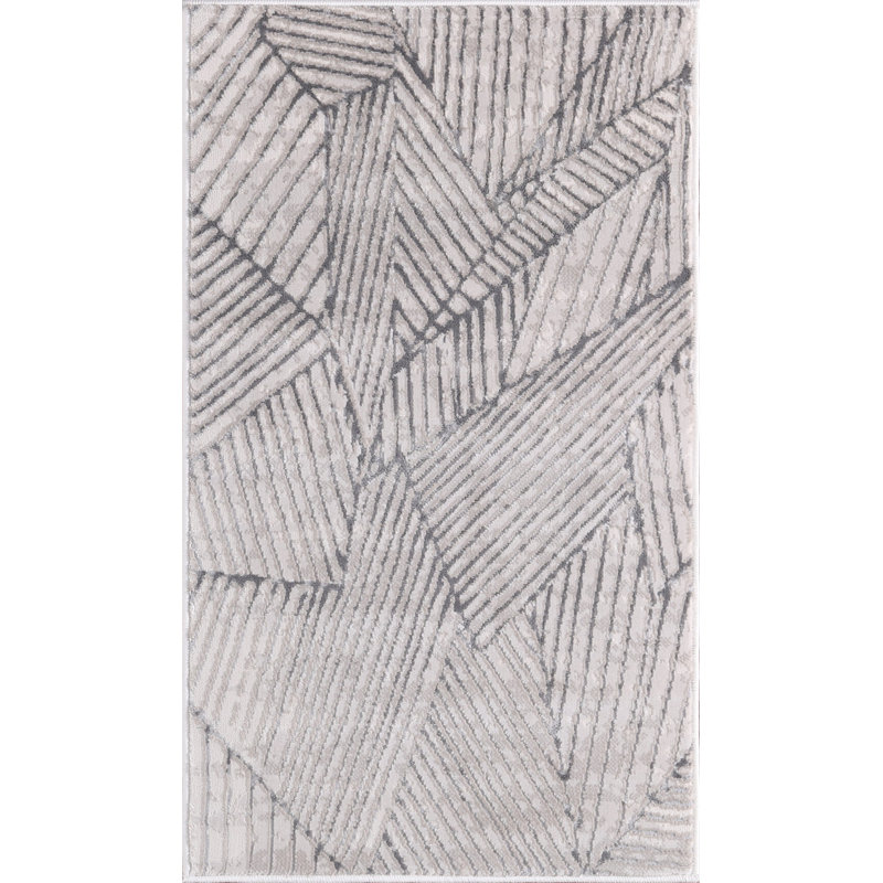 Figueroa Collection Abstract Geometric Neutral Area Rug, Rectangle 1 pi 9 po x 2 pi 9 po