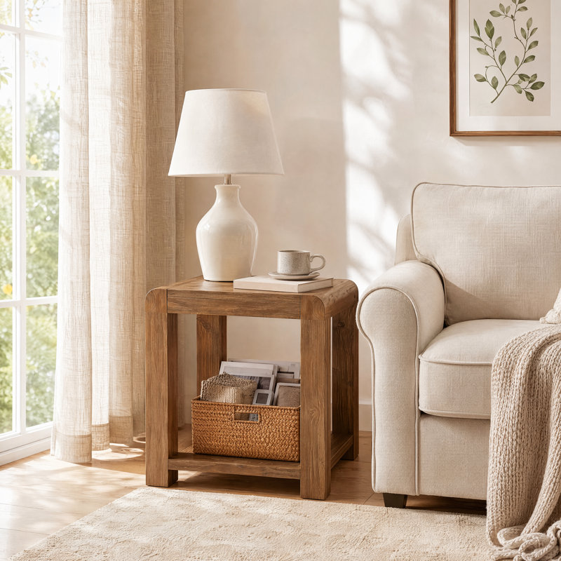 Square Solid Wood End Table