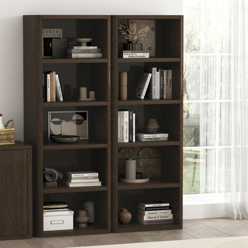 Rivington 79"  H x 28" W Modern 5-Shelf Open Bookcase in Dark Walnut, Dark Walnut
