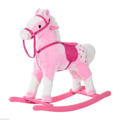 Rocking Horse Plush Pony Children Kid Ride on Toy w/ Realistic Sound (Light Pink)