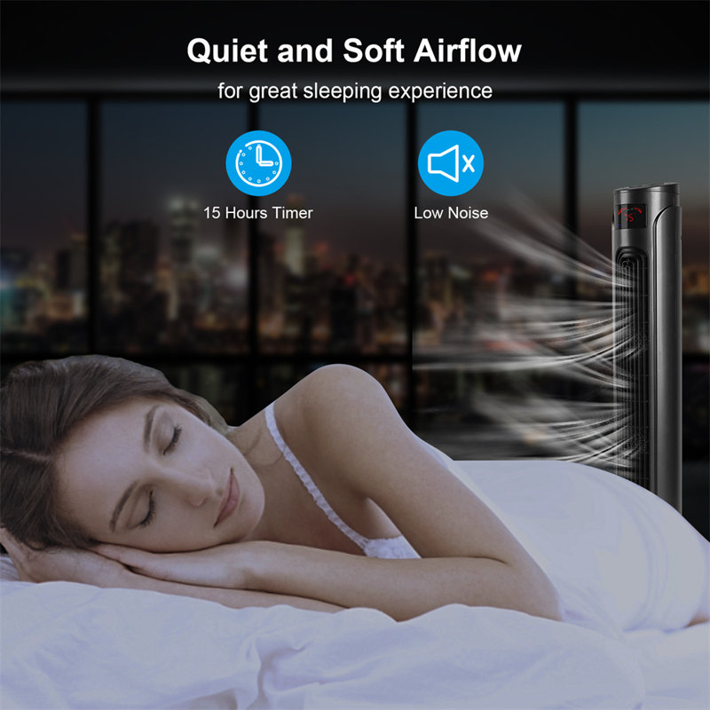 Efficiency Cooling Tower Fan With 3 Speed Settings And 15 Hour Timer, 70 Degree Auto Oscillating With Remote