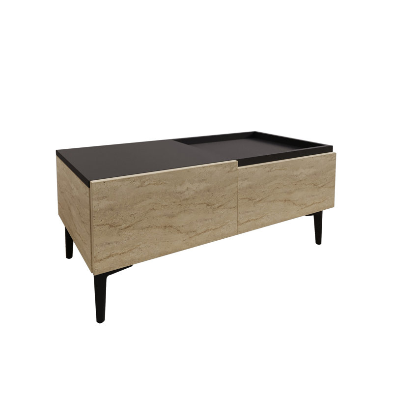 Modern Coffee Table with Additional Storage, Travertine & Anthracite, 36.1 x 15.2 x 17.0 inches | 100% Melamine Coated Particle Board, Thickness: 0.7 inches | Elegant Marble Design, Perfect for Living Room & Contemporary Spaces