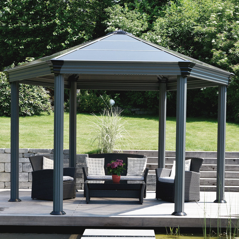 Roma 89" Gray Aluminum Garden Gazebo with Bronze Glazing