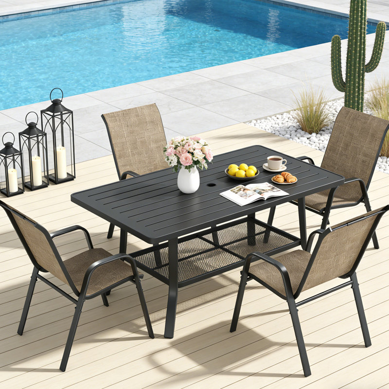 Fauteuils de salle à manger d'extérieur empilables pour tous les temps (ensemble de 4), Brown