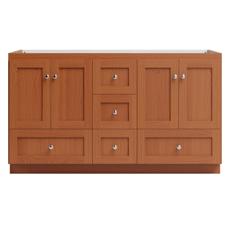 Shaker 60 in. W x 21 in. D x 34.5 in. H Bath Vanity Cabinet without Top in Medium Alder, Medium Alder