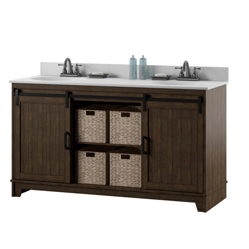Braylen 60'' Double Bathroom Vanity with Vitreous China Top, Saw Cut Espresso