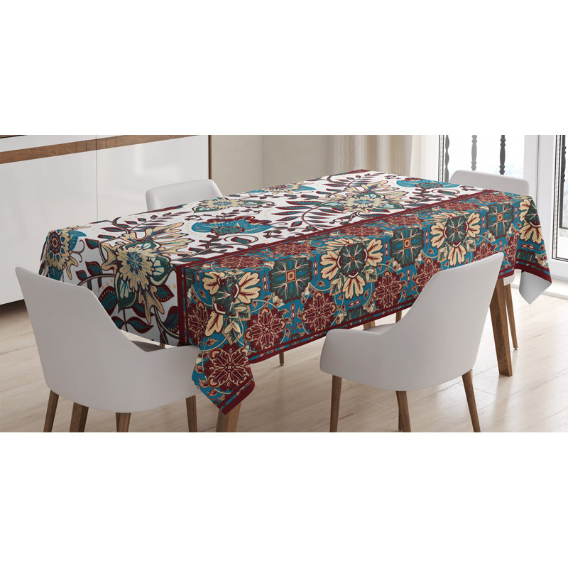 Ornamental Floral and Border Tablecloth, 90" L x 60" W