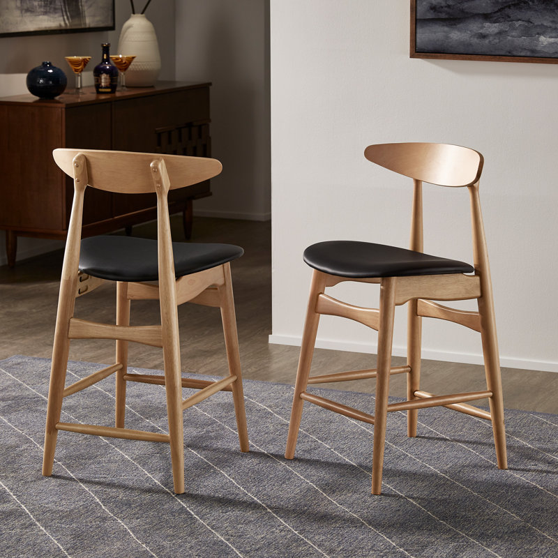 Upholstered Faux Leather Counter Stool, Oak, Black