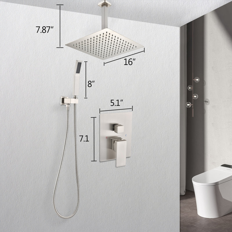 Ensemble de système de douche de plafond avec douche à main et pomme de douche 16 po