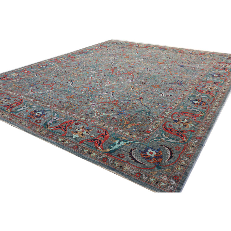 Tapis gris noué à la main de haute qualité