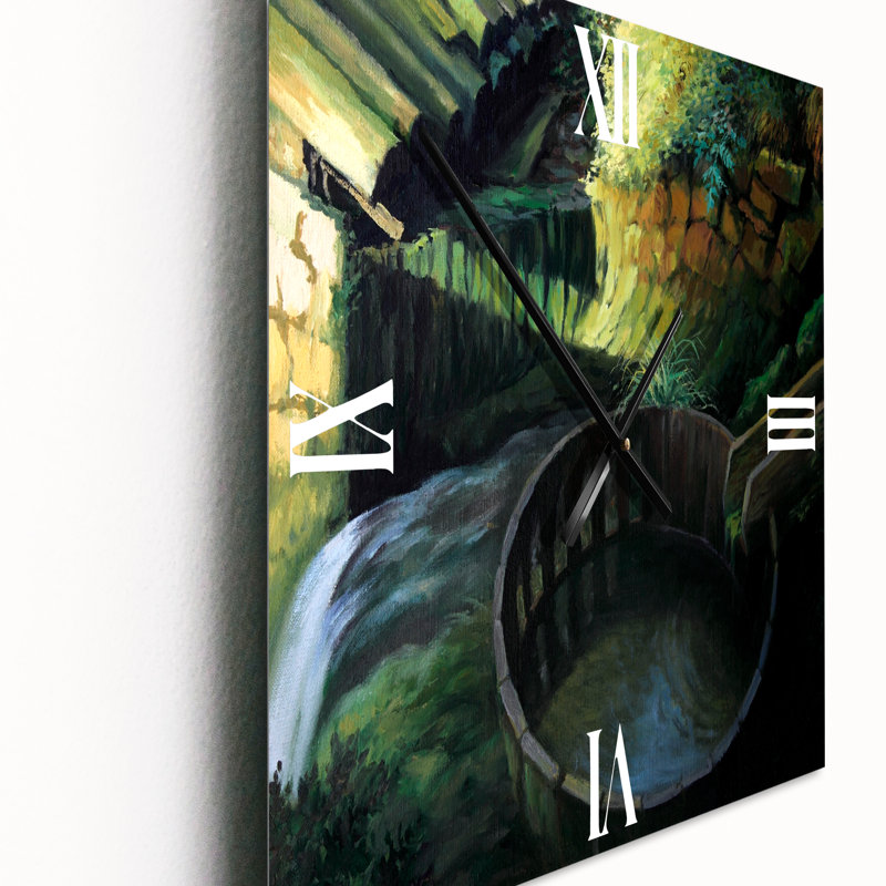 Vieux paysage de moulin à eau avec horloge murale, Moyen