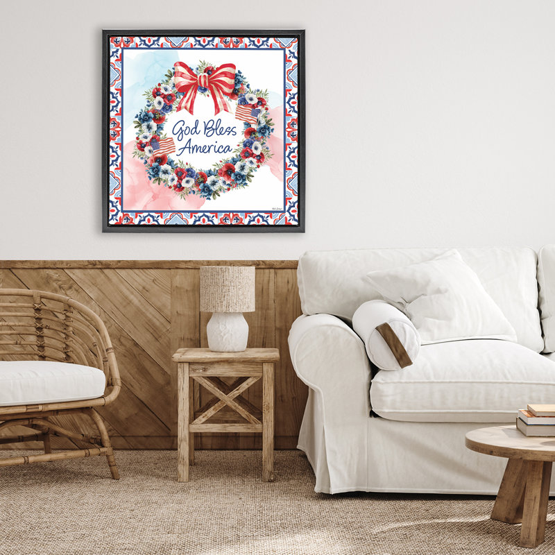 Cadre flottant God Godess America Wreath, design par Nicole DeCamp, H 25 po x l 25 po, Cadre flottant noir de jais
