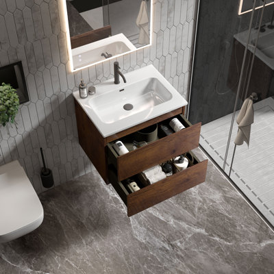 Kersha 24 Inch Single Bathroom Vanity with Ceramic Top with Overflow, Pre-Assembled