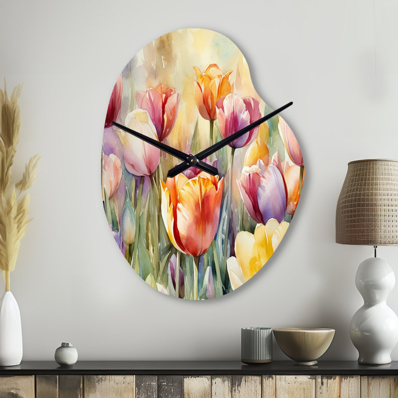 Jardin des tulipes - Horloge murale asymétrique en tulipe, horloge murale orange, Petit