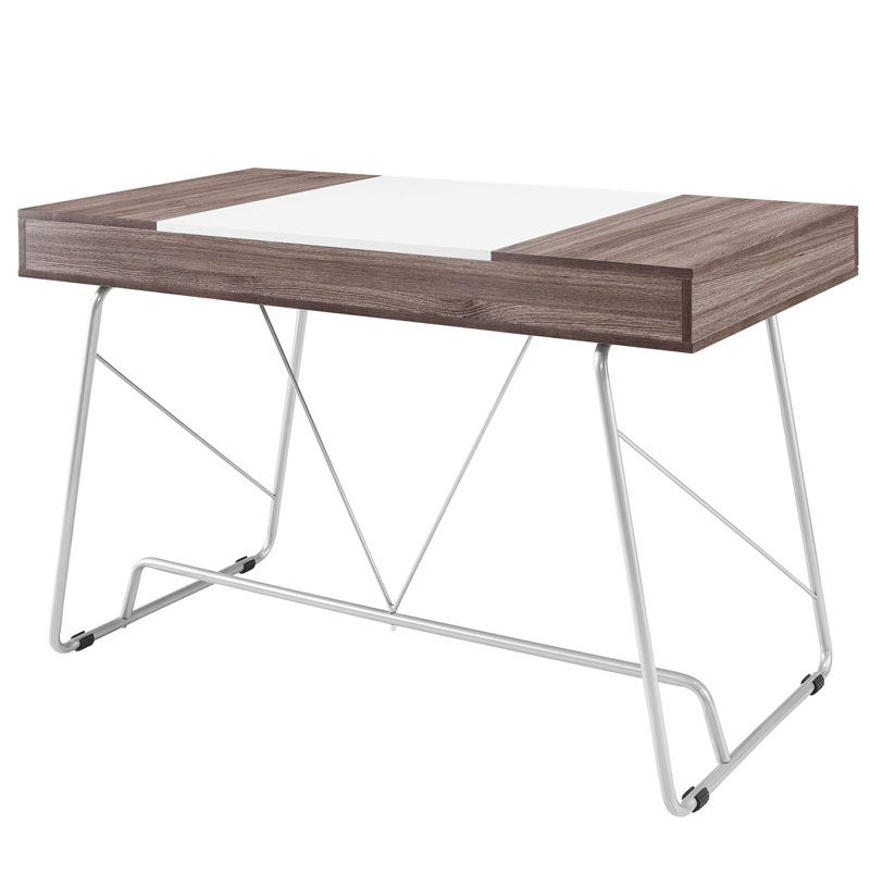 Birch and White Dual-Tone Office Desk with Storage Drawers