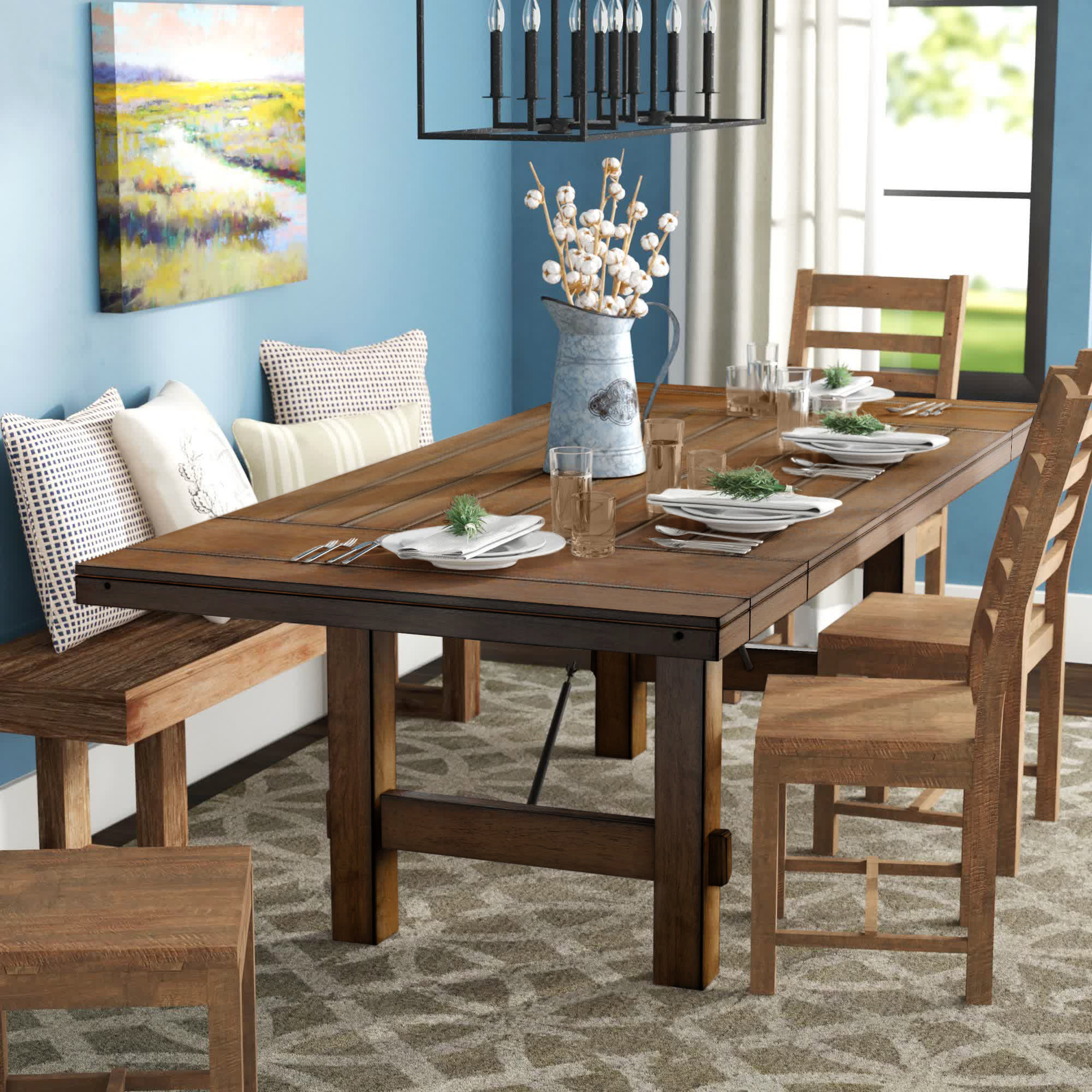 Farmhouse extendable best sale dining table set