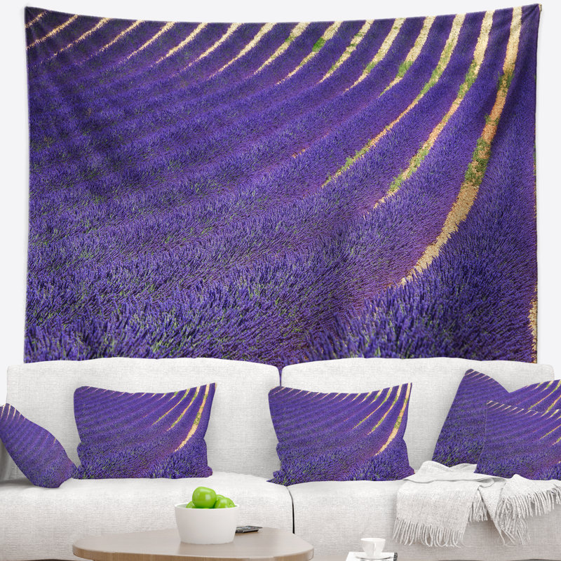 Paysage, lavande, champs en fleurs, tapisserie, H 32 po x l 39 po
