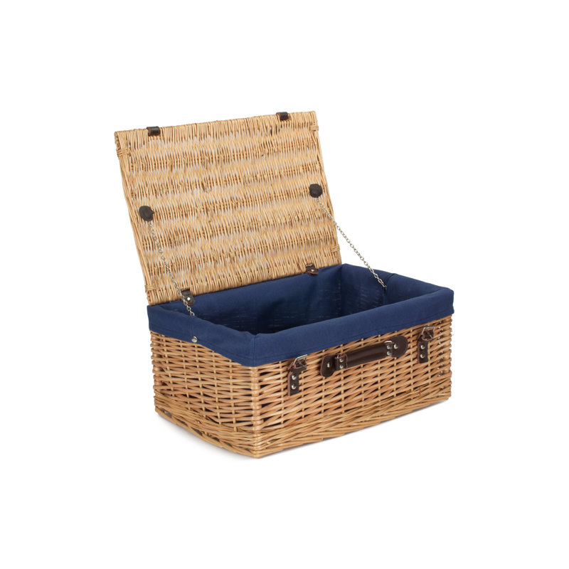 20" Hamper Basket With Lining, Buff/Navy Blue