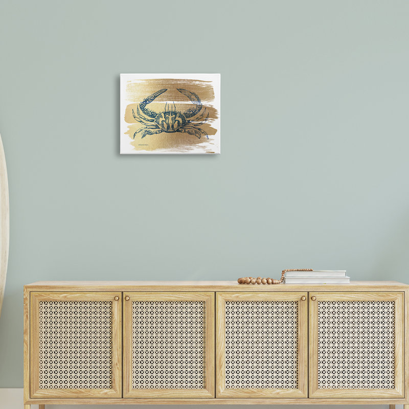 Crabe bleu cobalt doré, Plaque murale, H 20 po x l 20 po x P 1,5 po
