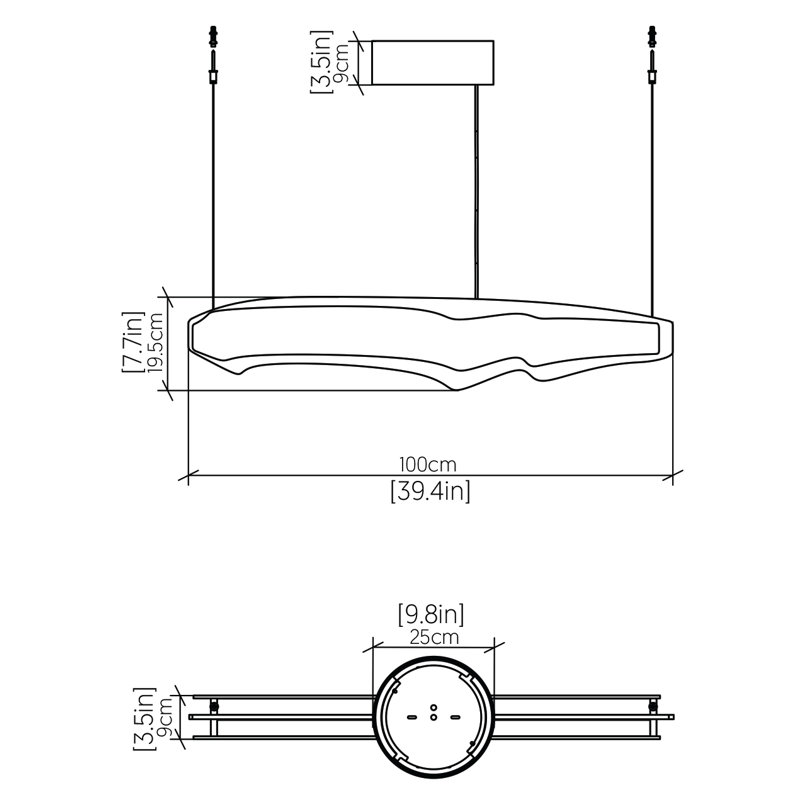 Horizon 1 - Light LED Pendant, 7.68" H x 39.37" W x 3.54" D, Imbuia