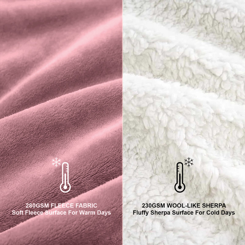Sherpa Fleece Blanket - Reversible Ultra-Soft Warm Cozy Throw for Sofa & Bed, Pink, King (200cm x 240 cm)