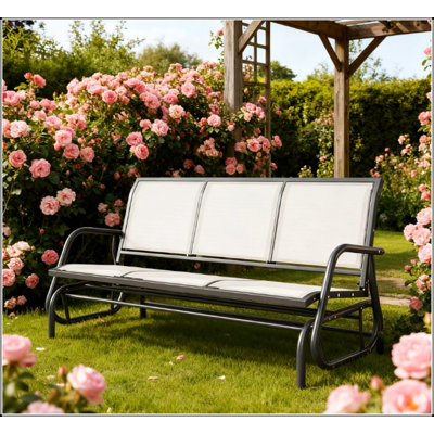 Balancelle de véranda avec 3 sièges, banc de patio extérieur confortable, tissu maillé respirant, structure en métal robuste